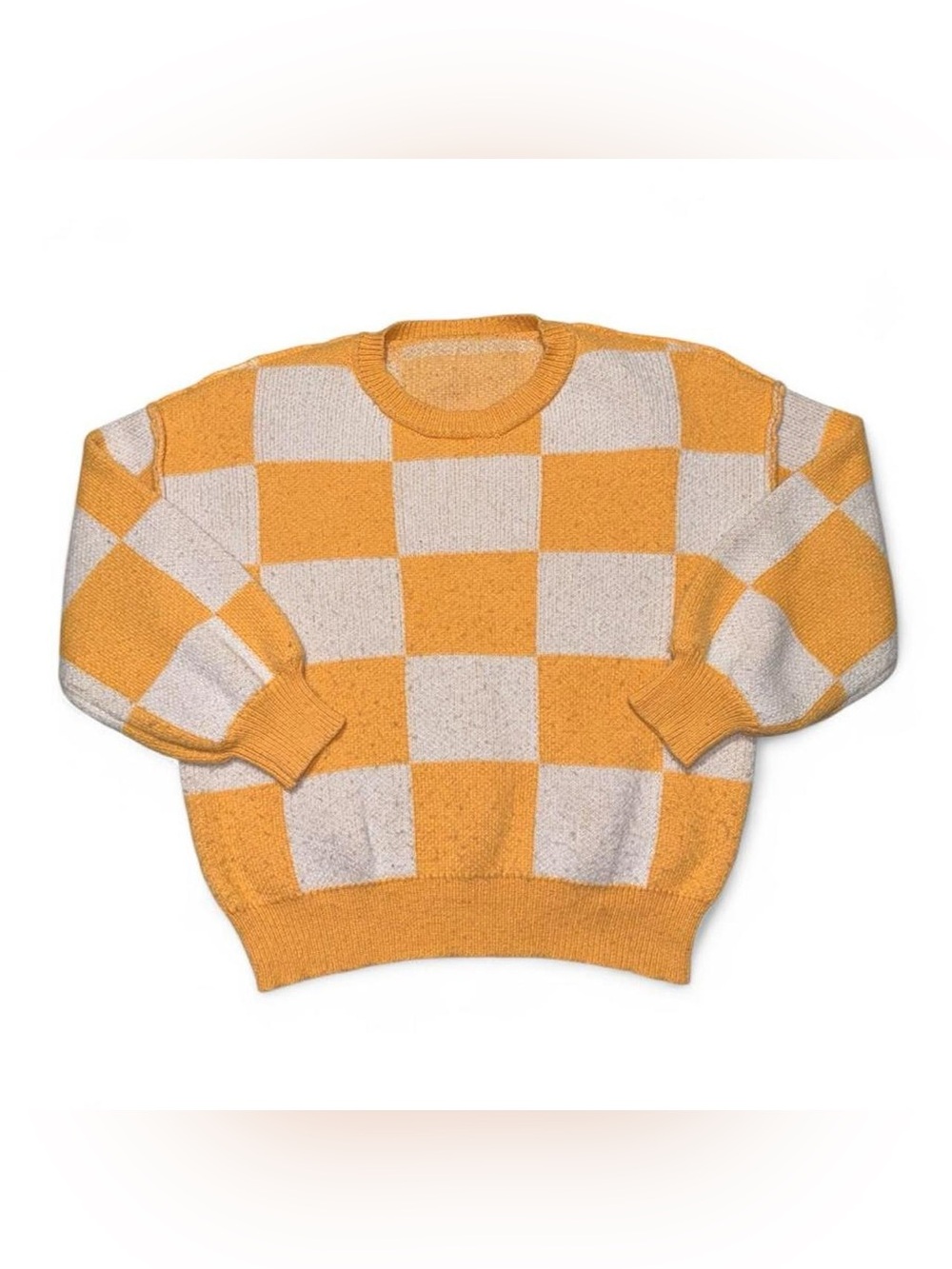 Women’s  Checkerboard Crewneck Sweater - Yellow & Cream